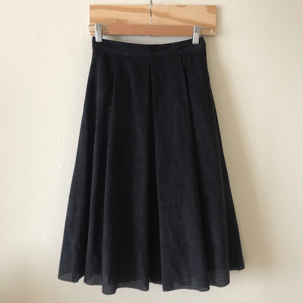 ZARA Deep Navy Midi Perforated Skirt